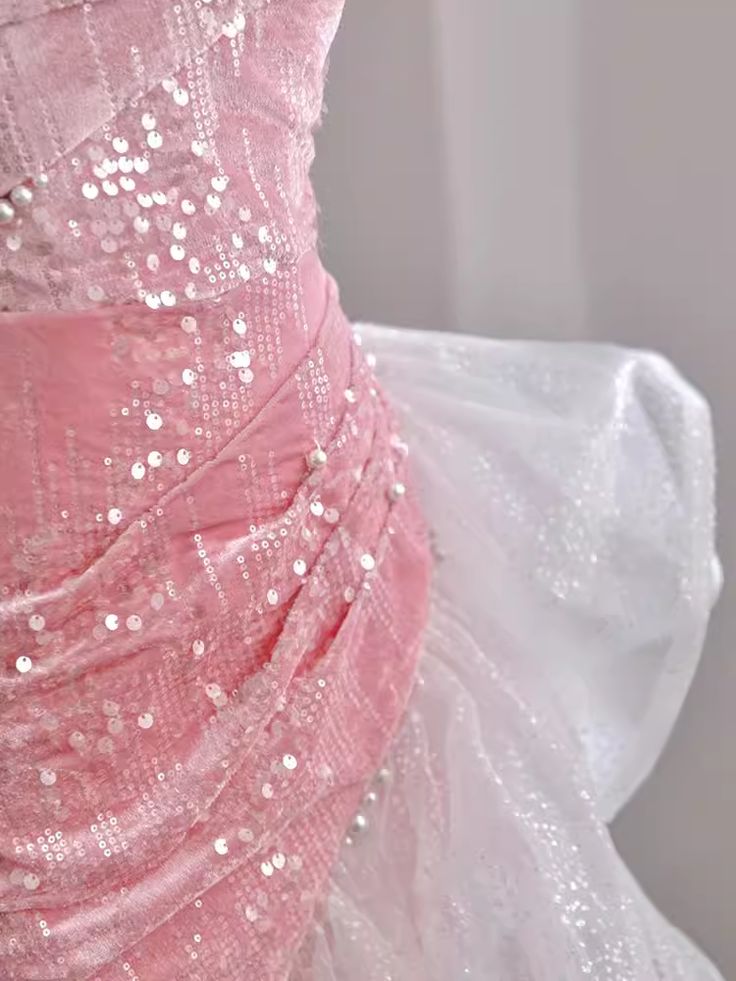 Vestido de fiesta largo elegante de sirena con hombros descubiertos, satén rosa, lentejuelas y perlas, vestido de noche GG497