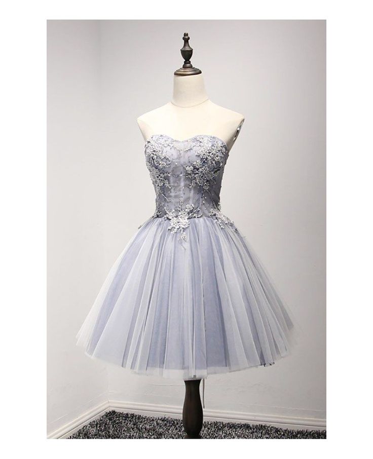 Vestido de fiesta corto con escote en forma de A, corte en A, escote corazón, tul lila, apliques, vestido de bienvenida, vestido de noche GG508