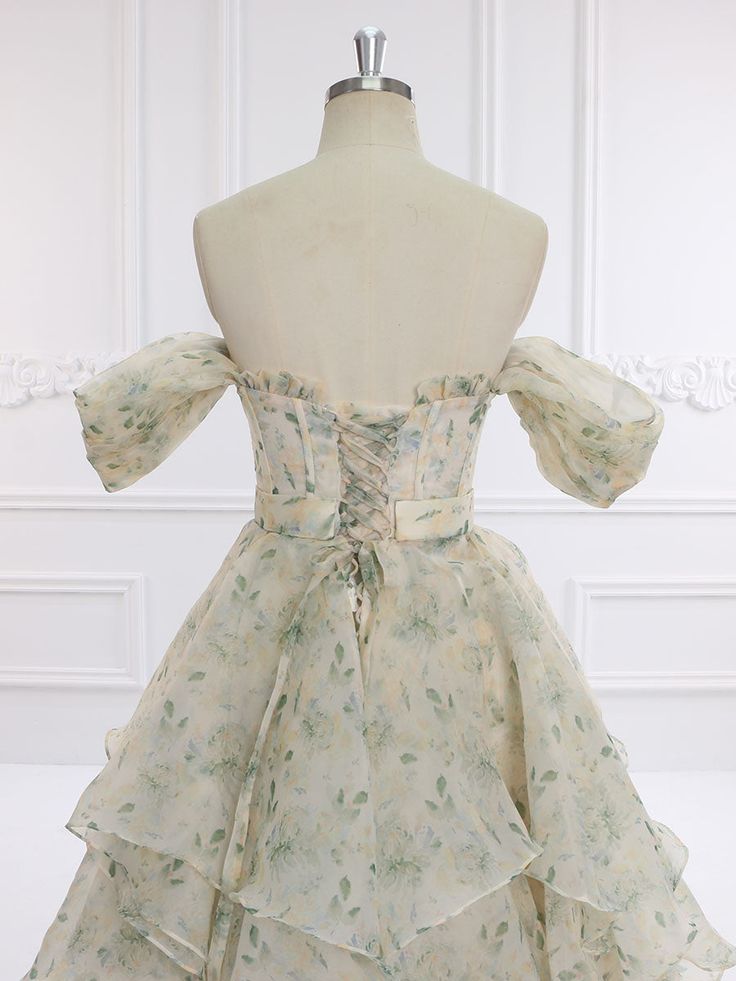 Elegante vestido de fiesta largo de gasa con estampado floral y hombros descubiertos, vestido de noche GG575