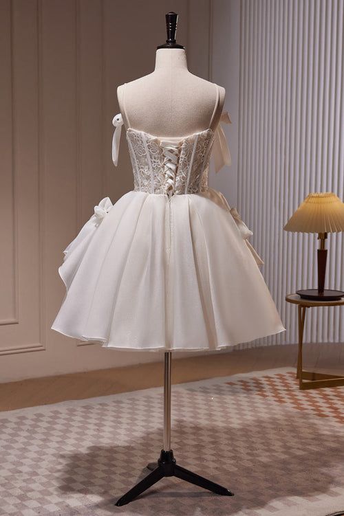 Vestido corto elegante de fiesta con tirantes finos, encaje y cuentas, corte en A, para regreso a casa y noche, GG591
