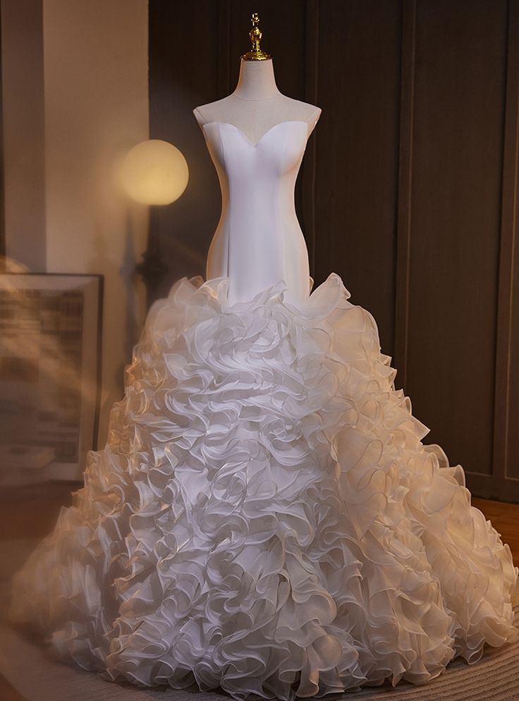 Elegante vestido de fiesta largo de tul con escote corazón y satén blanco, vestido de novia y vestido de noche GG603