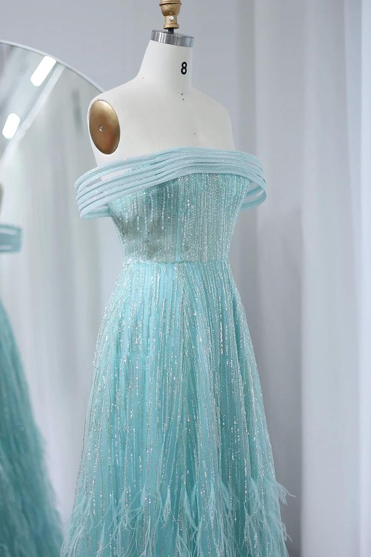 Vestido de fiesta largo glamuroso de tul con plumas de imitación y hombros descubiertos, corte A, vestido de noche GG641