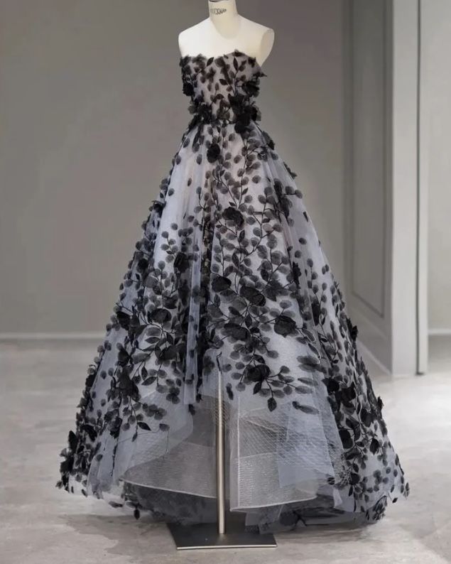 Vestido de fiesta largo de tul con estampado floral, elegante, sin tirantes, corte A, vestido de noche GG753