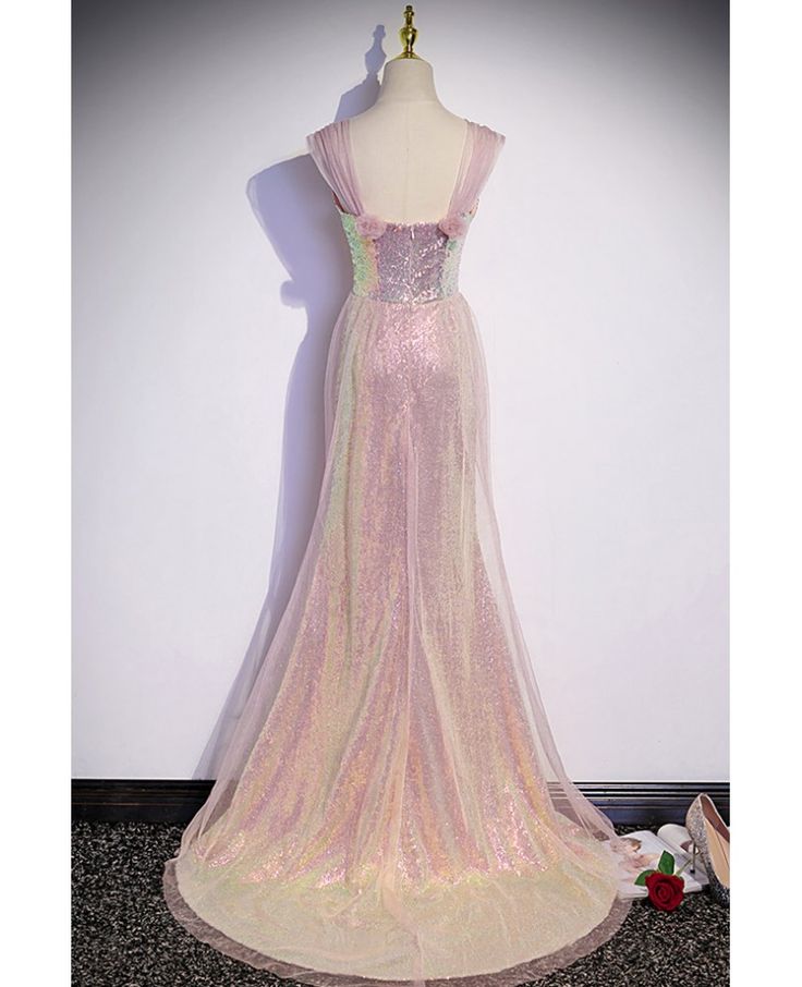 Vestido de fiesta largo de tul con lentejuelas y hombros descubiertos, estilo sirena brillante, vestido de noche GG777