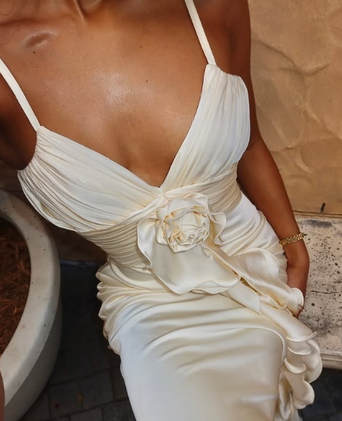 Vestido de fiesta largo de sirena con tirantes finos, satén, flores onduladas y elegante, vestido de noche GG887