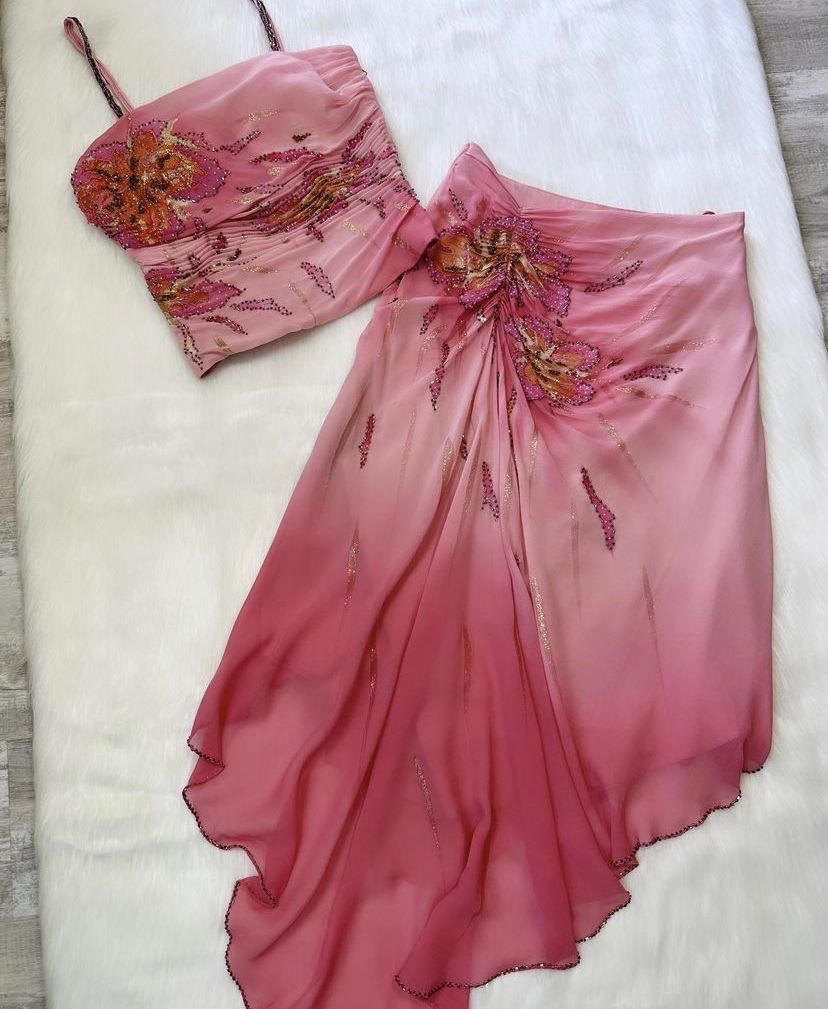 (out of stock)Pink Gorgeous Exquisite Beaded Spaghetti Strap Long Chiffon Elegant Suit Ball Gown Evening Dress Party Dress Prom Dress gh3180
