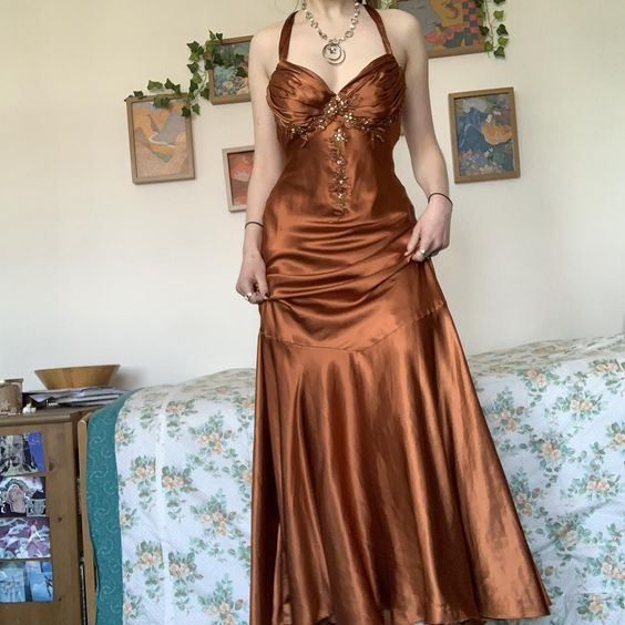 Vestido de fiesta vintage con cuello en V y cuello halter, estilo sirena, para ocasiones especiales