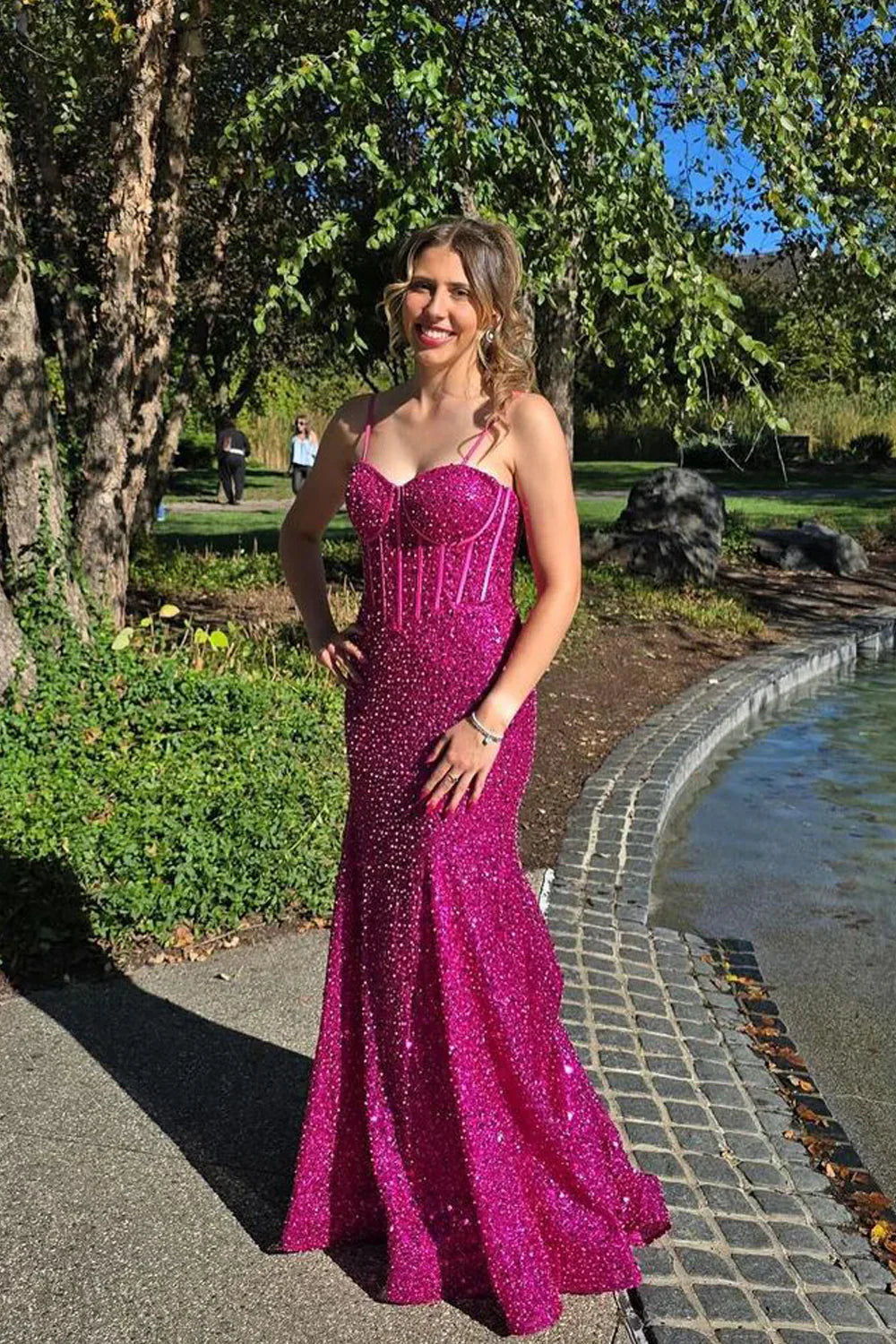 Glitter Blue Prom Formal Dress Long Mermaid Straps Holiday Dresses