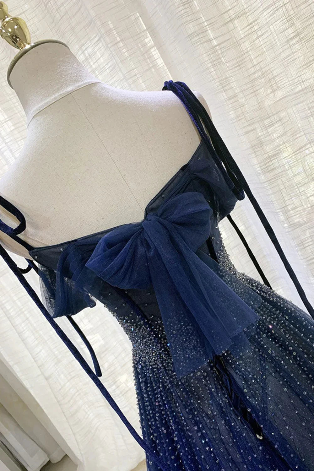 Dark blue gorgeous shiny sequins long elegant tulle ball gown evening dress gh2578