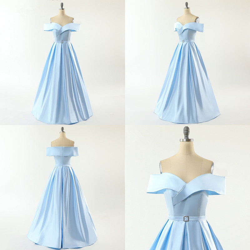Off The Shoulder Formal Dresses Cheap | Sexy Long Evening Gowns with Side Slit P01076