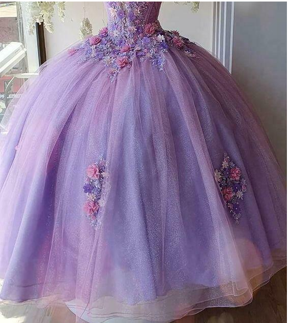Vestido largo de fiesta de princesa de tul con flores, vestidos de quinceañera
