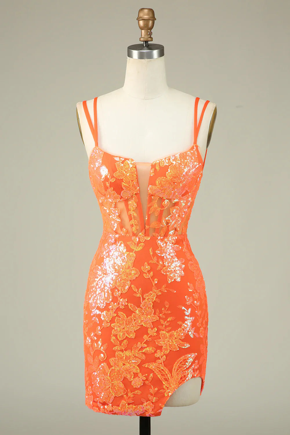 Hermoso vestido de fiesta con apliques de lentejuelas y tirantes finos, corte A, TP3635