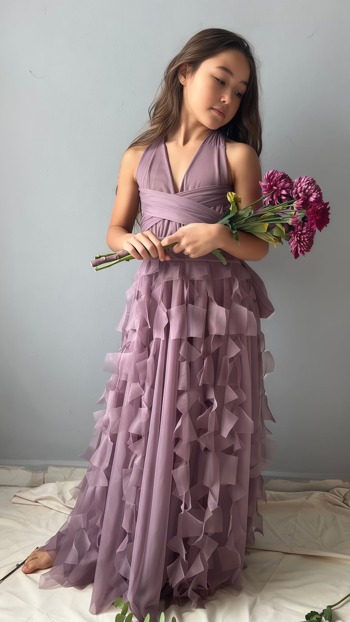 Hand Made Chiffon Ruffle Flower Girls Dresses,AST1654