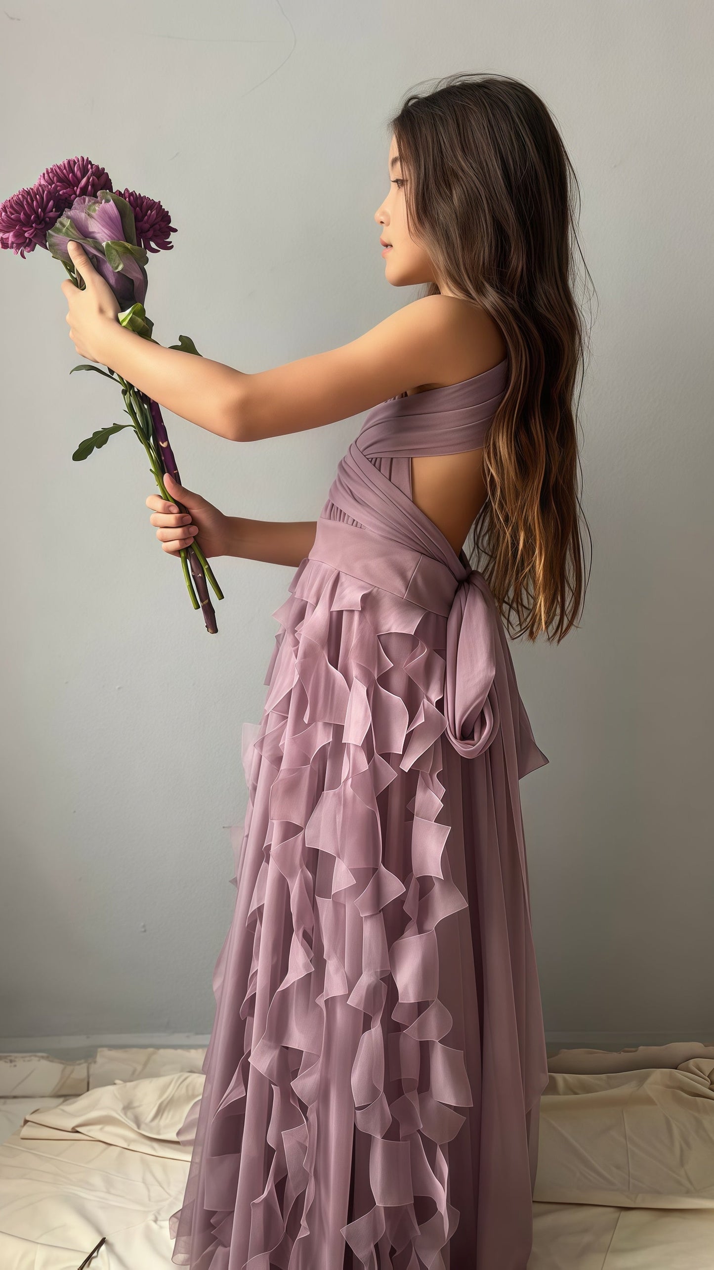 Hand Made Chiffon Ruffle Flower Girls Dresses,AST1654