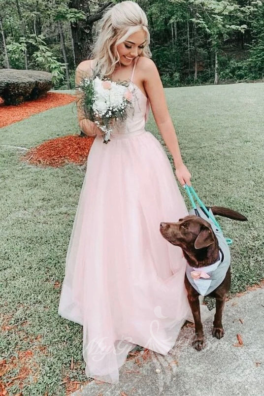 Pink Bowknot Back A-line Long Prom Dress, Elegant Pink Evening Dress GP604