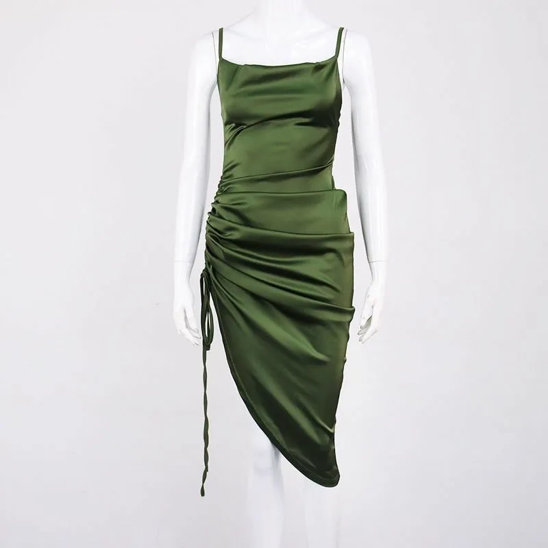 New Satin Green Prom Dress Spaghetti Strap Party Evening Dress SH1401