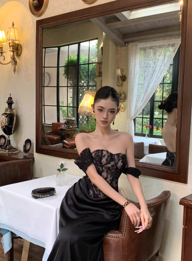 Khaki Elegant Sheath Off the Shoulder Sequin Lace Satin Prom Dress Evening Dress SH3761