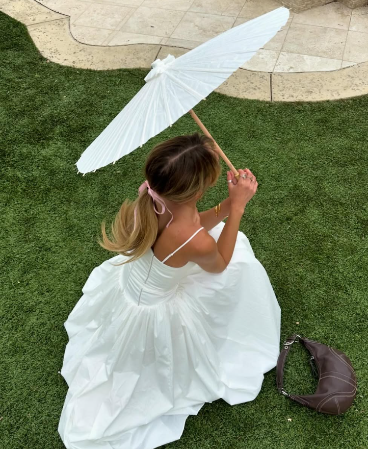 2025 New A Line Spaghetti Strap White Satin Long Prom Dress Evening Dress SH2225