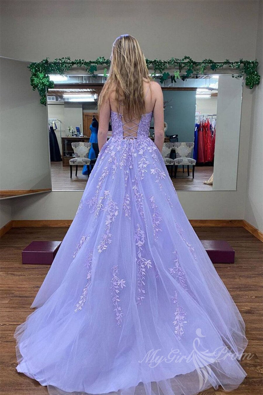 Lavender Tulle Lace Appliques Long Prom Dress, Stunning Long Graduation Dress GP504