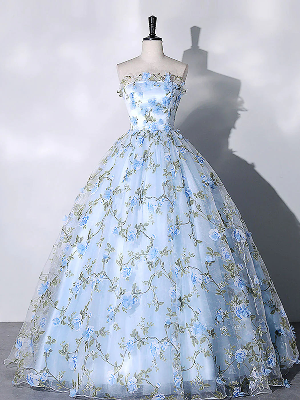 Blue Tulle Lace Long Prom Dresses, Ball Gown Blue Sweet 16 Dresses fg3406