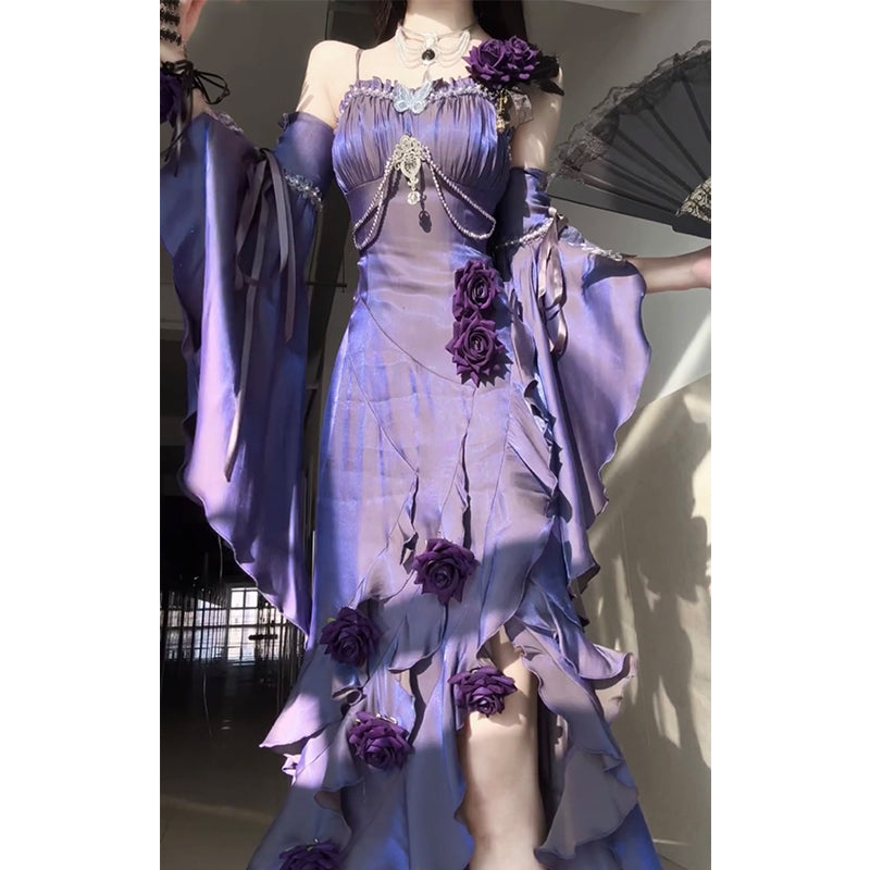 Vestido vintage de satén con tirantes finos, color uva, para 16 cumpleaños, estilo lolita, W1200