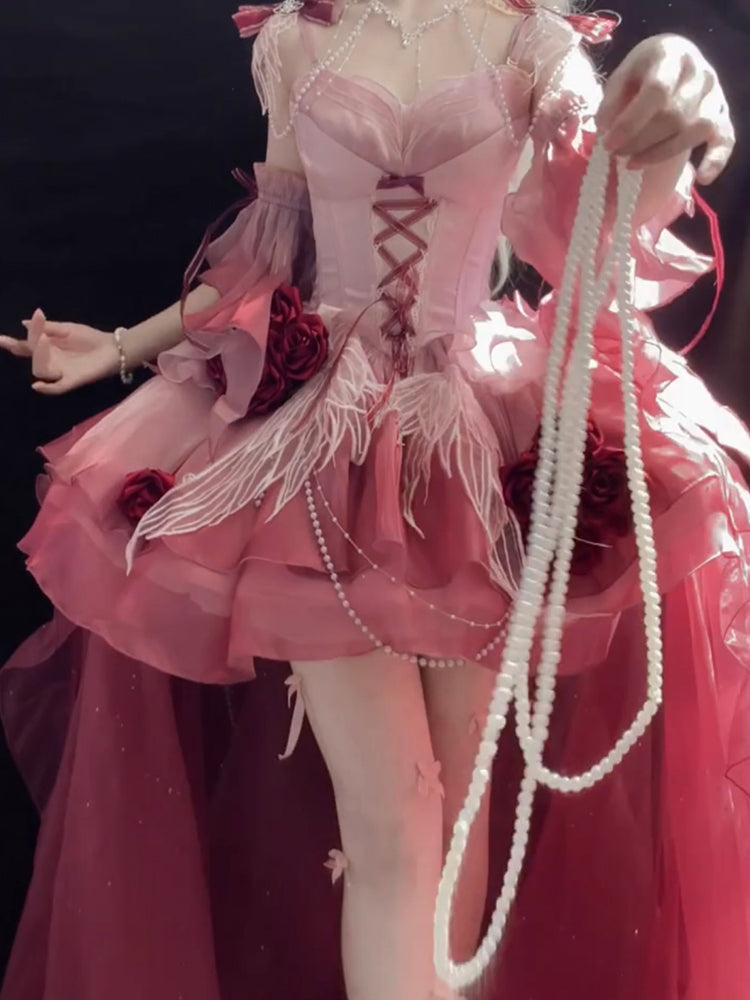Vestido vintage de fiesta con tirantes finos y degradado rosa para 16 cumpleaños, vestido lolita, atuendos de cumpleaños W1227