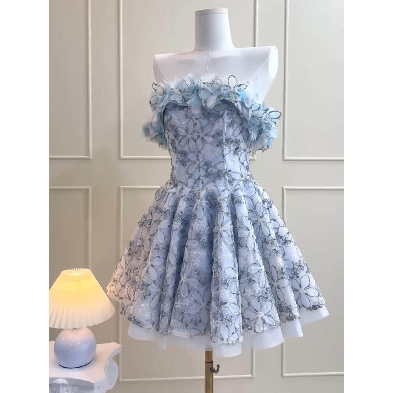 Vestidos de fiesta sencillos de corte A, sin tirantes, de encaje azul, cortos, formales, para el regreso a casa, elegantes, cortos, de noche, para cóctel, para cumpleaños número 18, Hoco Dresses DH2752