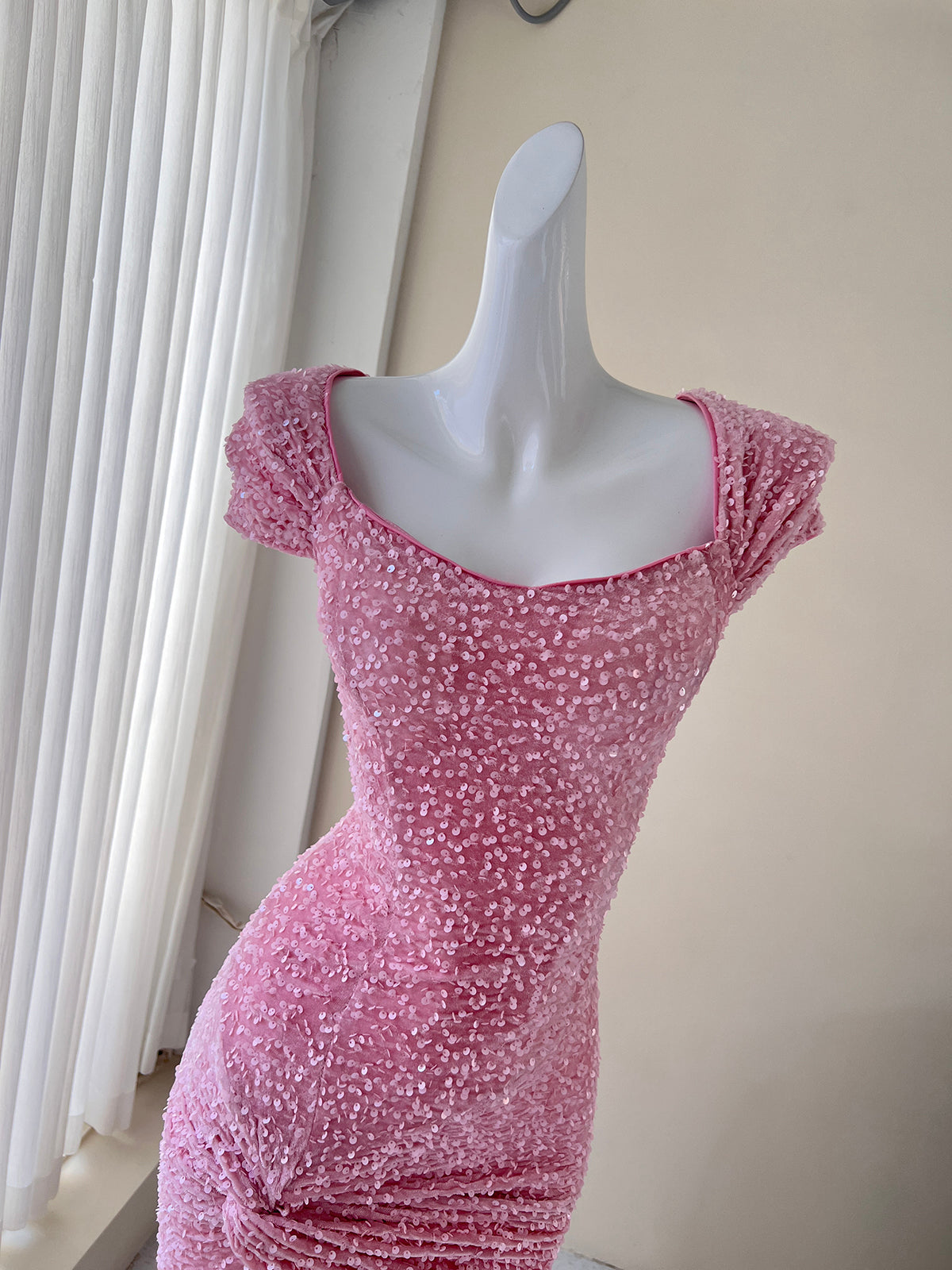 Vestido de sirena rosa dulce con lentejuelas para cumpleaños, vestido de princesa ED01075
