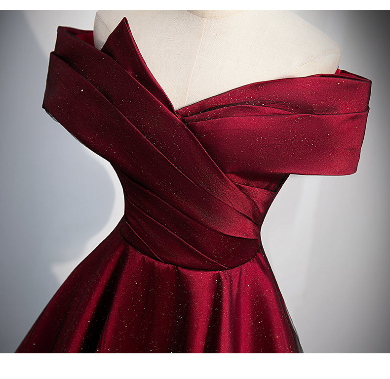 Off The Shoulder Red Short Sleeves Long Prom Dresses SH045