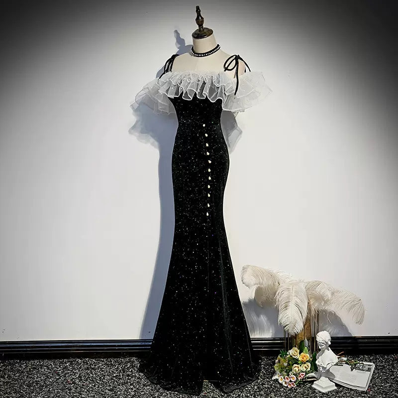 Off the Shoulder Mermaid Black Prom Dresses Sexy Evening Dress SH092