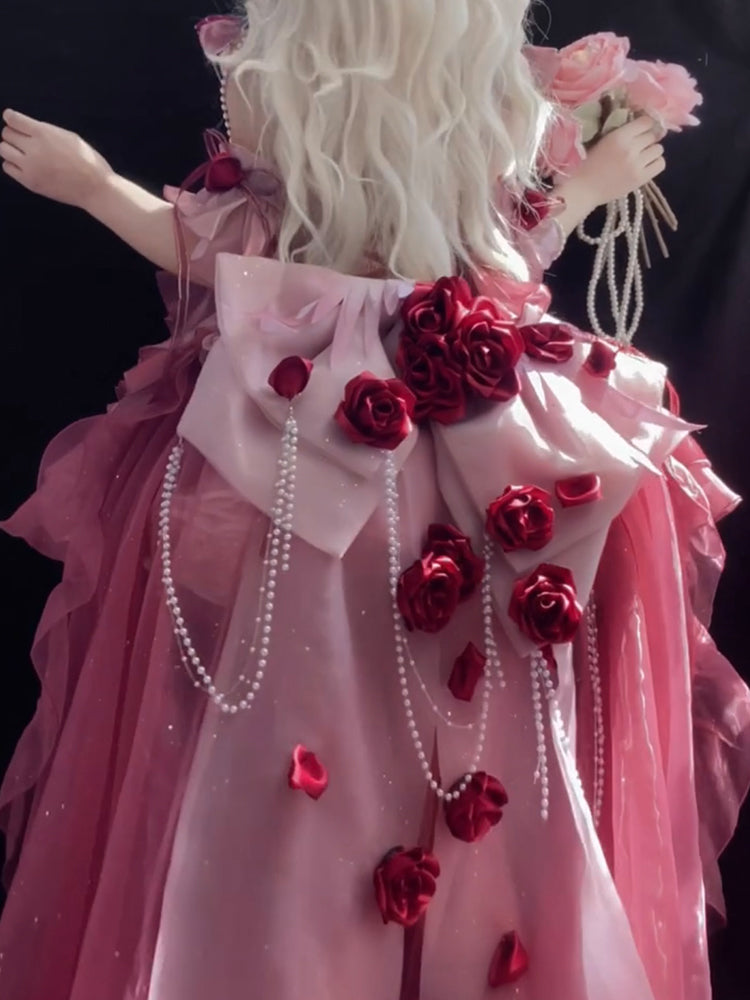 Vestido vintage de fiesta con tirantes finos y degradado rosa para 16 cumpleaños, vestido lolita, atuendos de cumpleaños W1227