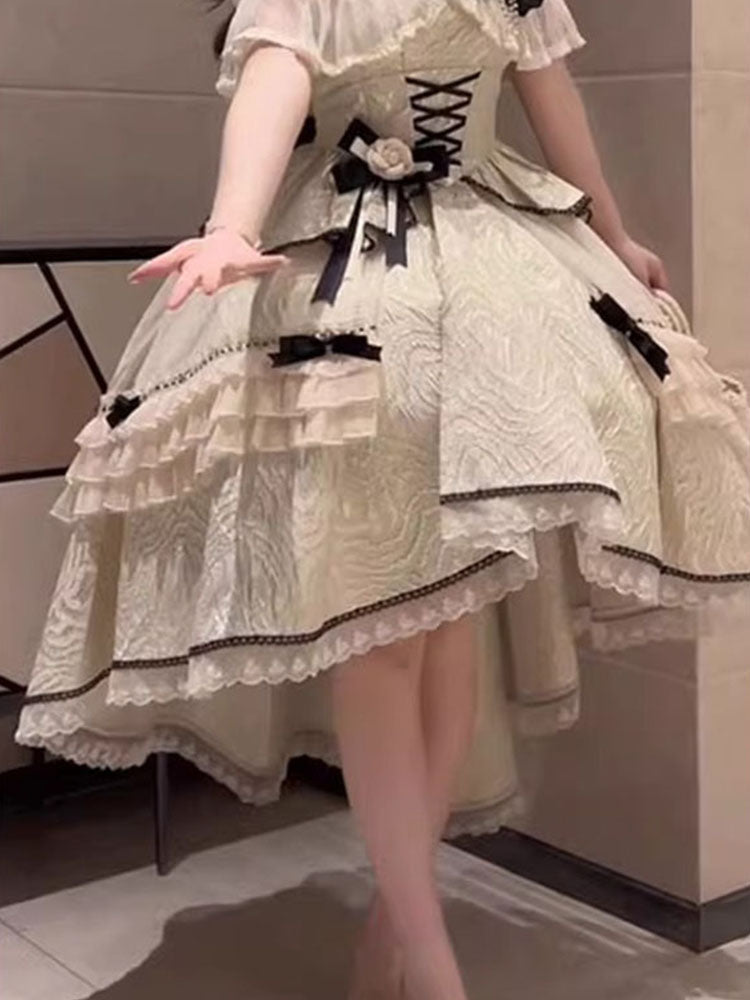 Vestido de verano de encaje con escote cuadrado alto y bajo para 18 cumpleaños, estilo lolita, W1256