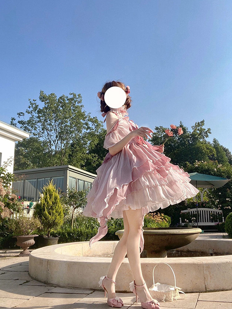Vestido de fiesta vintage rosa corto mini vestido de verano para 18 cumpleaños vestido lolita trajes de cumpleaños W1248