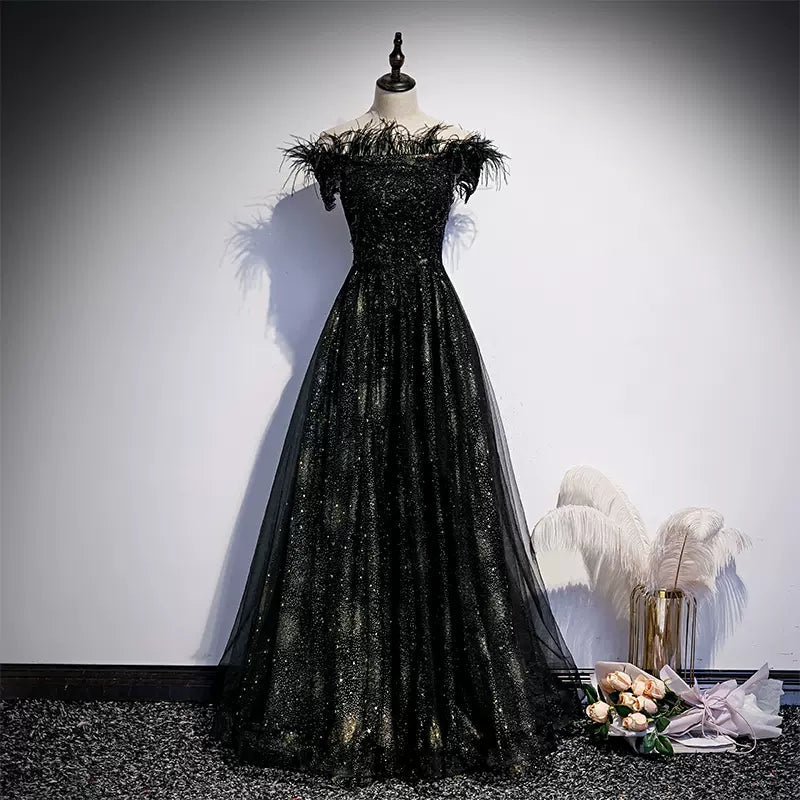 Off the Shoulder Black Prom Dresses Sexy Evening Dress SH091