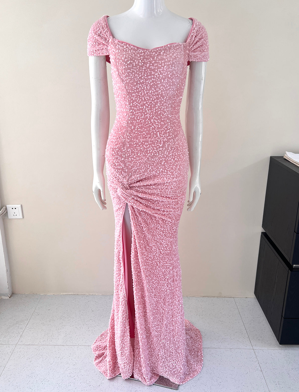 Vestido de sirena rosa dulce con lentejuelas para cumpleaños, vestido de princesa ED01075