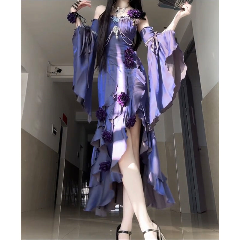 Vestido vintage de satén con tirantes finos, color uva, para 16 cumpleaños, estilo lolita, W1200