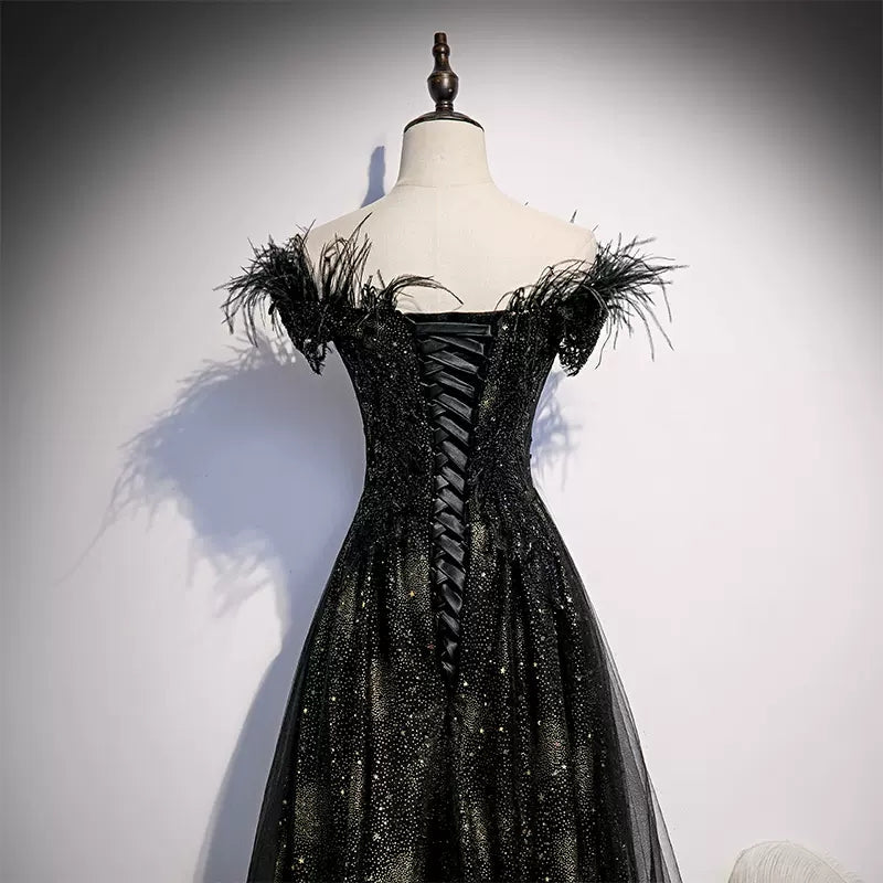 Off the Shoulder Black Prom Dresses Sexy Evening Dress SH091