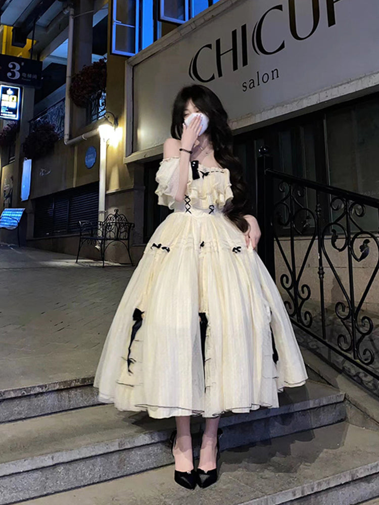 Vestido de fiesta vintage con hombros descubiertos, mangas cortas, tul, para 16 cumpleaños, estilo lolita, W1008