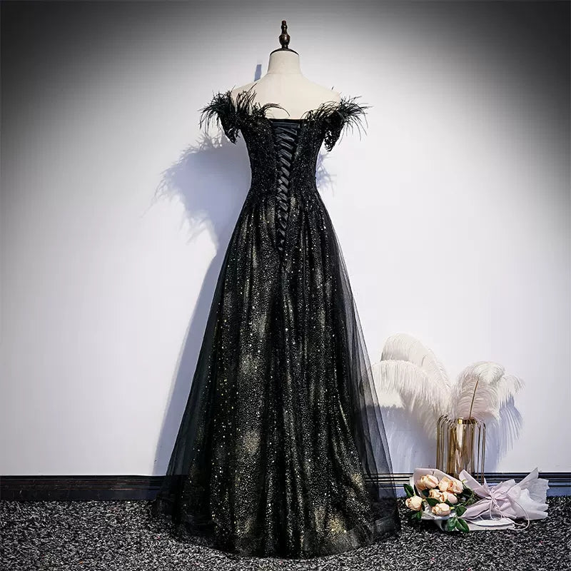 Off the Shoulder Black Prom Dresses Sexy Evening Dress SH091