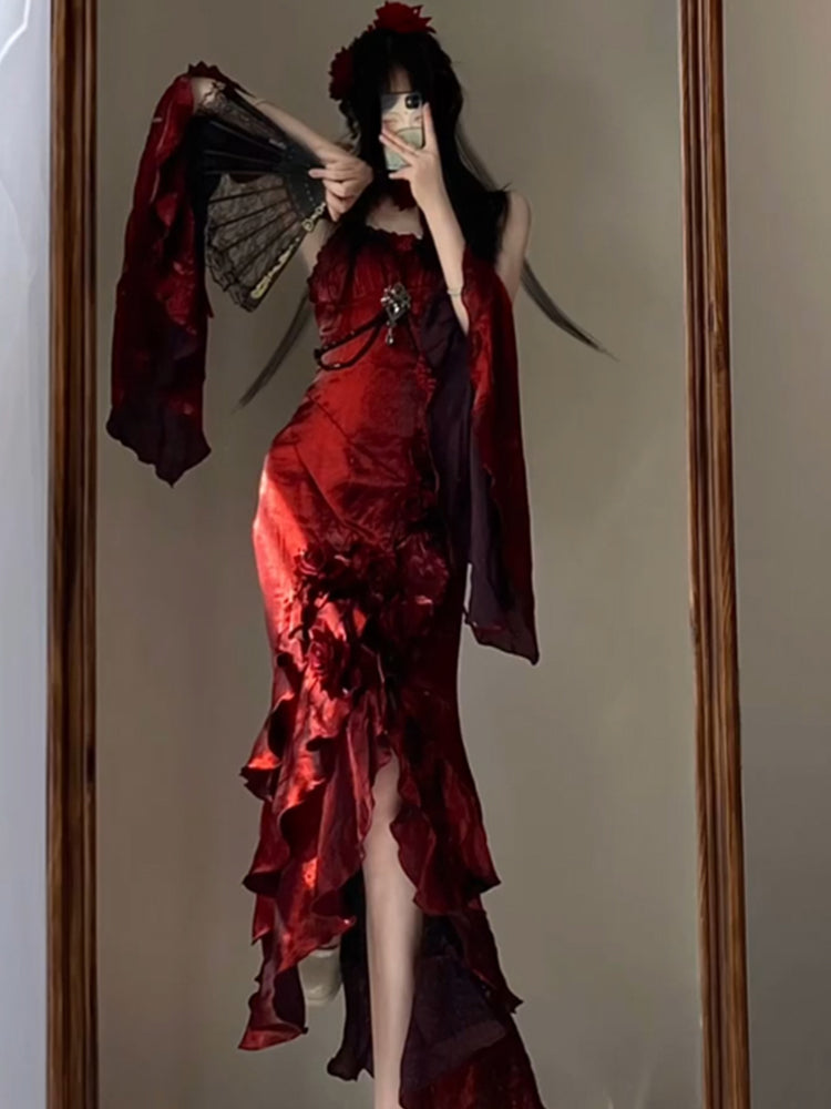 Vestido de cumpleaños estilo lolita, color burdeos, con mangas, para verano, para 18 años, W1007