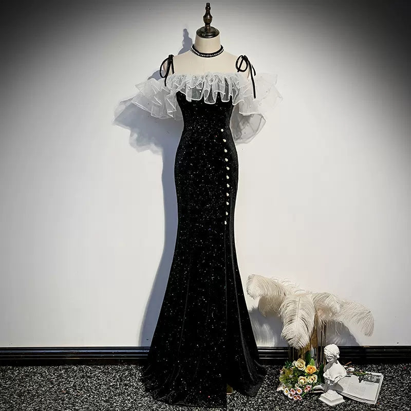 Off the Shoulder Mermaid Black Prom Dresses Sexy Evening Dress SH092