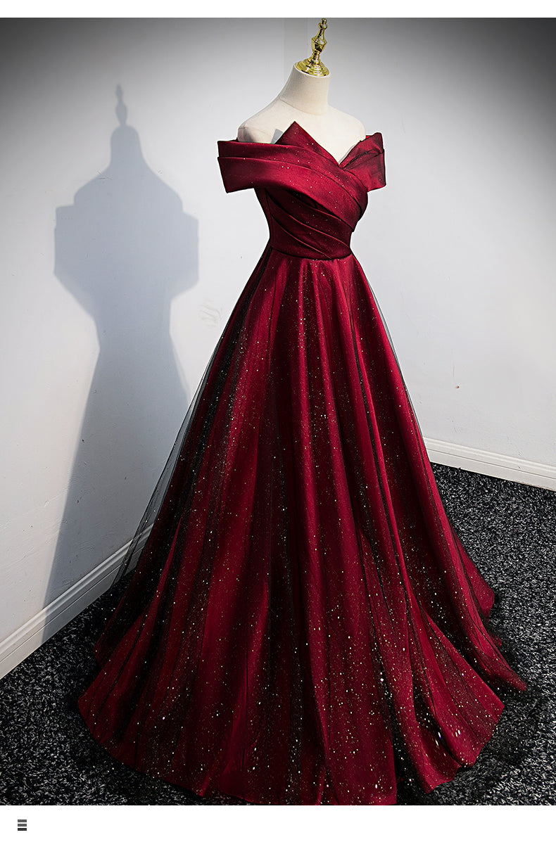 Off The Shoulder Red Short Sleeves Long Prom Dresses SH045