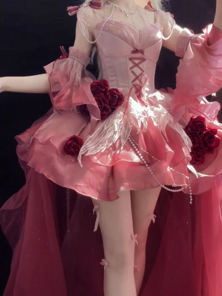 Vestido vintage de fiesta con tirantes finos y degradado rosa para 16 cumpleaños, vestido lolita, atuendos de cumpleaños W1227