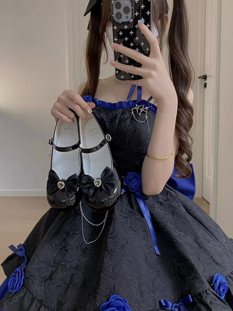 Vestido de fiesta retro sin tirantes, corto, azul rey, minivestido floral para 16.º cumpleaños, vestido lolita, atuendos para 18.º cumpleaños W1205