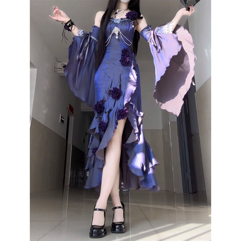 Vestido vintage de satén con tirantes finos, color uva, para 16 cumpleaños, estilo lolita, W1200