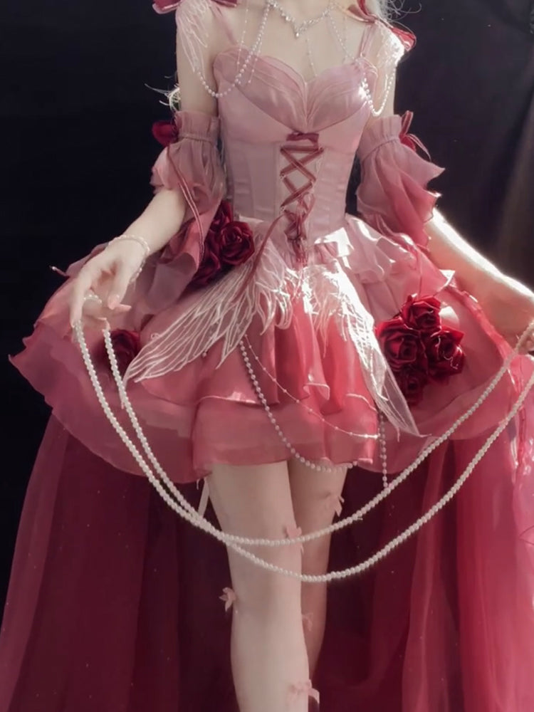 Vestido vintage de fiesta con tirantes finos y degradado rosa para 16 cumpleaños, vestido lolita, atuendos de cumpleaños W1227