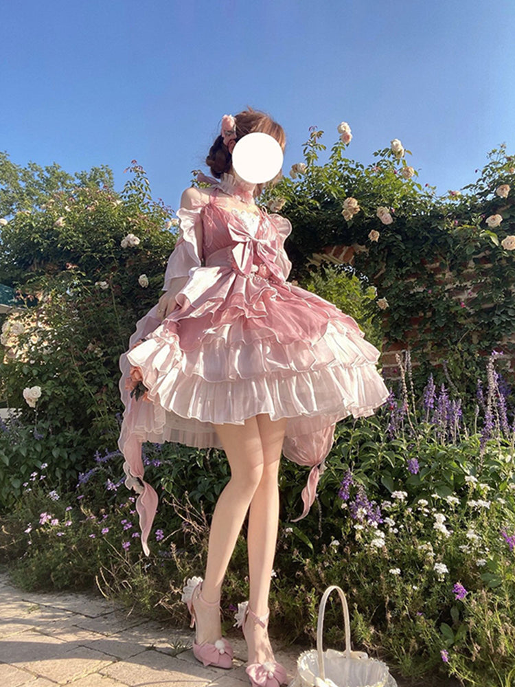 Vestido de fiesta vintage rosa corto mini vestido de verano para 18 cumpleaños vestido lolita trajes de cumpleaños W1248