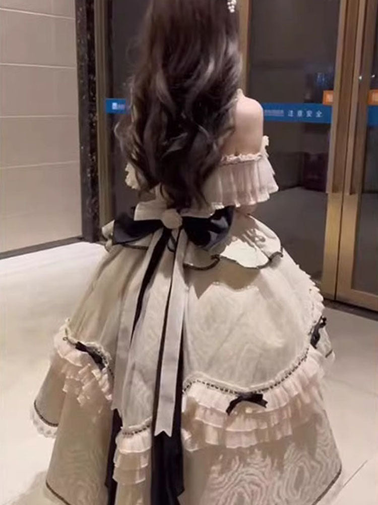 Vestido de verano de encaje con escote cuadrado alto y bajo para 18 cumpleaños, estilo lolita, W1256