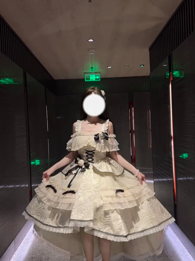 Vestido de verano de encaje con escote cuadrado alto y bajo para 18 cumpleaños, estilo lolita, W1255