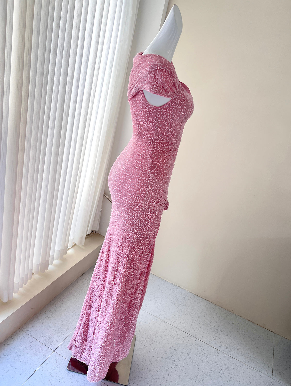 Vestido de sirena rosa dulce con lentejuelas para cumpleaños, vestido de princesa ED01075